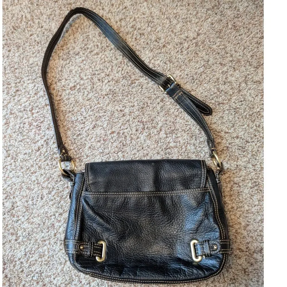 Vintage Etienne Aigner Black Pebbled Leather Flap Crossbody Shoulder Bag Medium